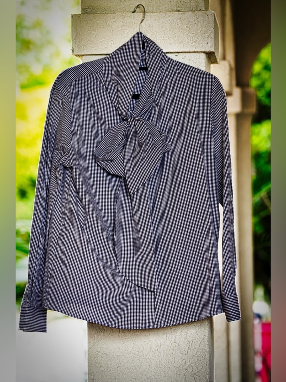 Never Worn Black & White Gingham Tie Neck Blouse